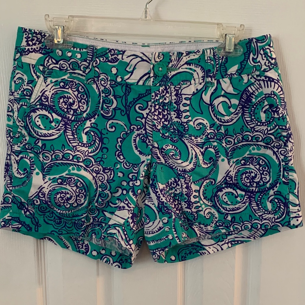 Women’s Lilly Pulitzer The Callahan Shorts Sz.6 Turquoise Blue & White Paisley